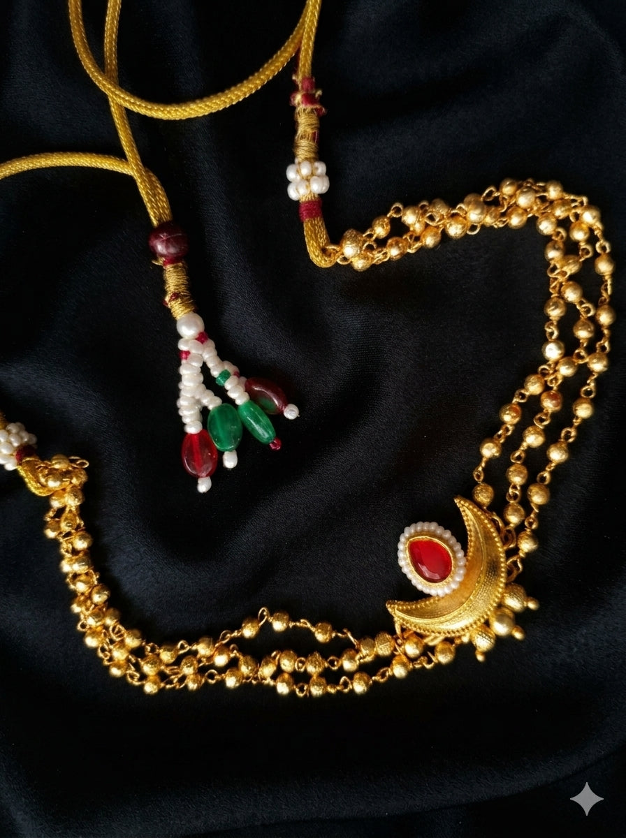 Golden 3-Layer Chandrakor Pendant Choker