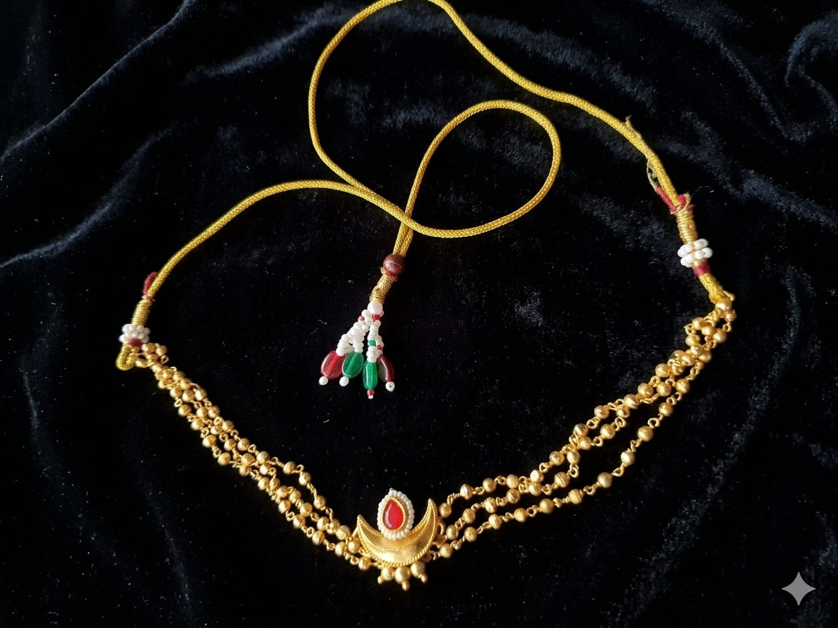 Golden 3-Layer Chandrakor Pendant Choker