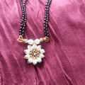 Classic Short Mangalsutra | Single Waati | Pearl, AD & Kundan Dual Pendant | 20cm