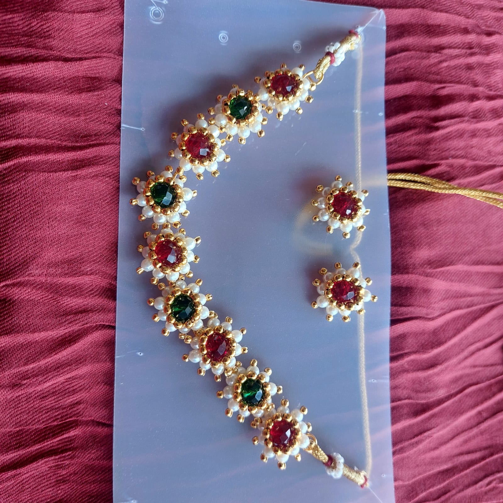 Handcrafted Floral Meenakari Choker Necklace Set with Pearl Studs