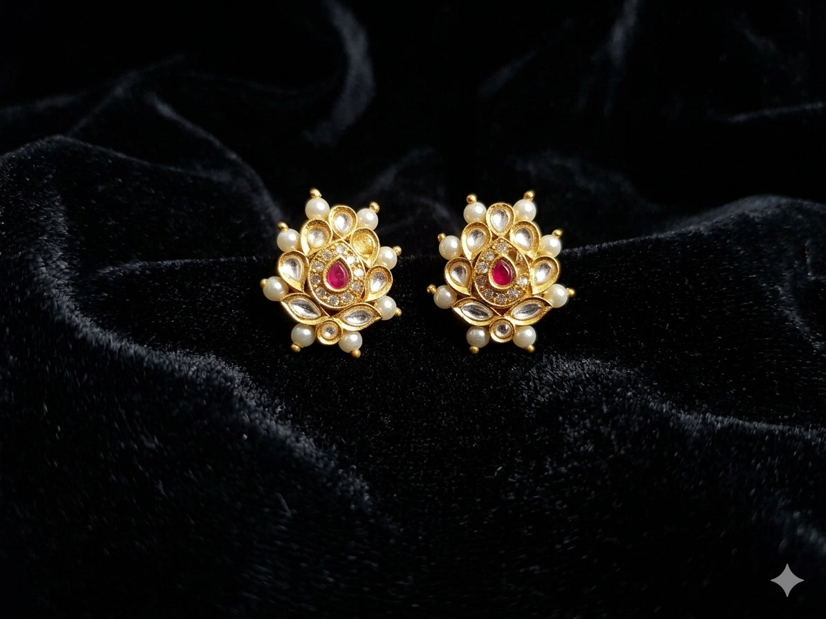 Stud | Pearl Kundan | Golden  Festive