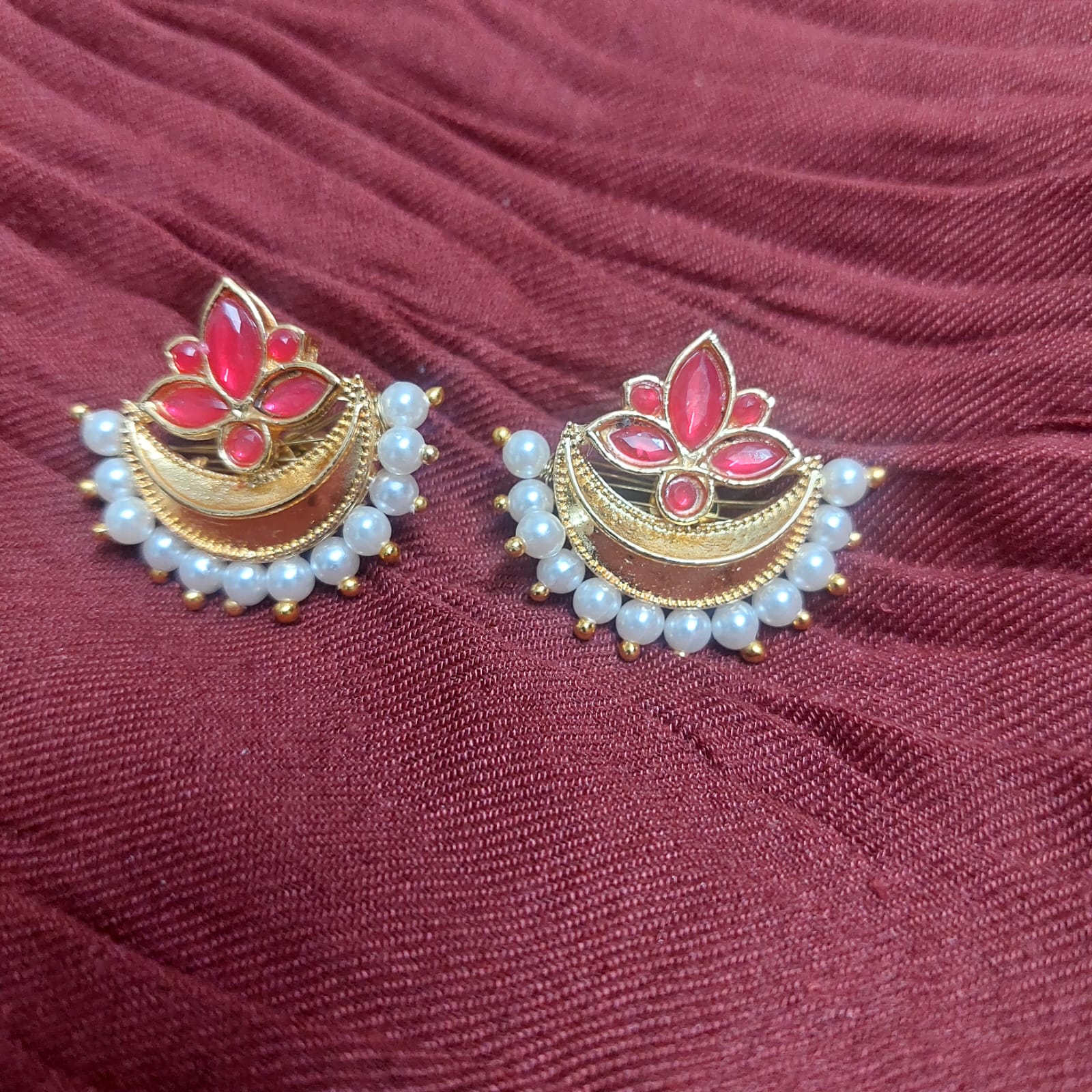 Galaxy Meenakari Stud Earrings | Pearl & AD Kundan | Golden Bentex | Festive Ethnic Wear