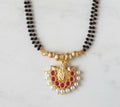 Peacock Short Mangalsutra | Single Waati | Pearl, AD & Kundan | Daily Wear | 20cm