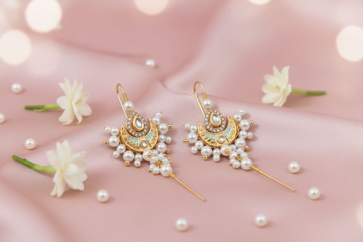 Elegant Meenakari Earcuffs | Pearl & AD Festive Bridal Jewellery