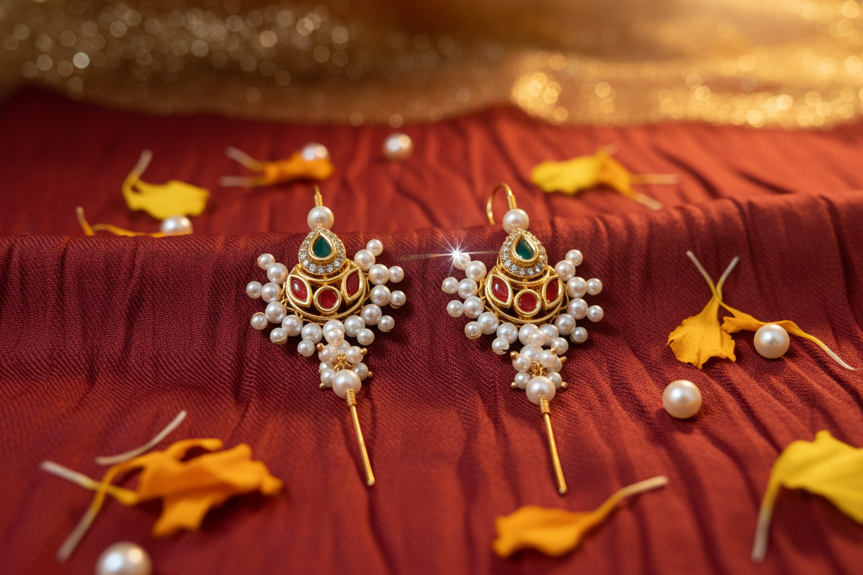 Festive Pearl & AD Earcuffs | Bridal Meenakari Design