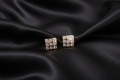 Gold CZ Grid Square Stud Earrings on Black Silk