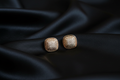 Gold CZ Square Stud Earrings on Black Silk