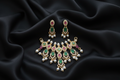 Gold Emerald Green & Pink CZ Pearl Jewellery Set on Black Silk