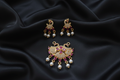 Gold Peacock CZ Pearl Pendant & Earrings Set on Black Silk