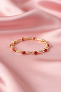 Gold Ruby Red Crystal Bracelet with Tulip Garden Design | Stainless Steel