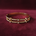 Gold-Tone Double Band Solitaire Crystal Bangle on Maroon Velvet