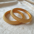 Gold-Tone Filigree Wire Weave Bangle Set on Ivory Velvet