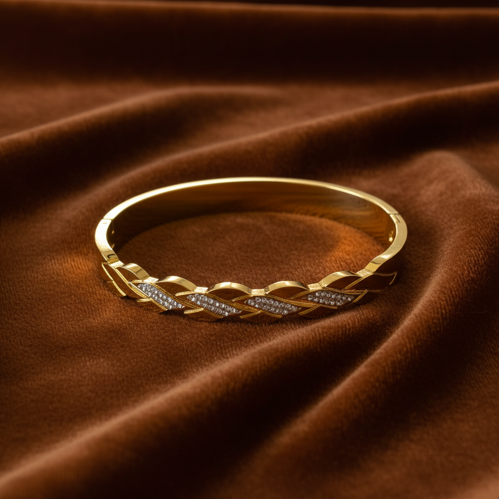 Gold-Tone Twisted Braid Bangle on Brown Velvet