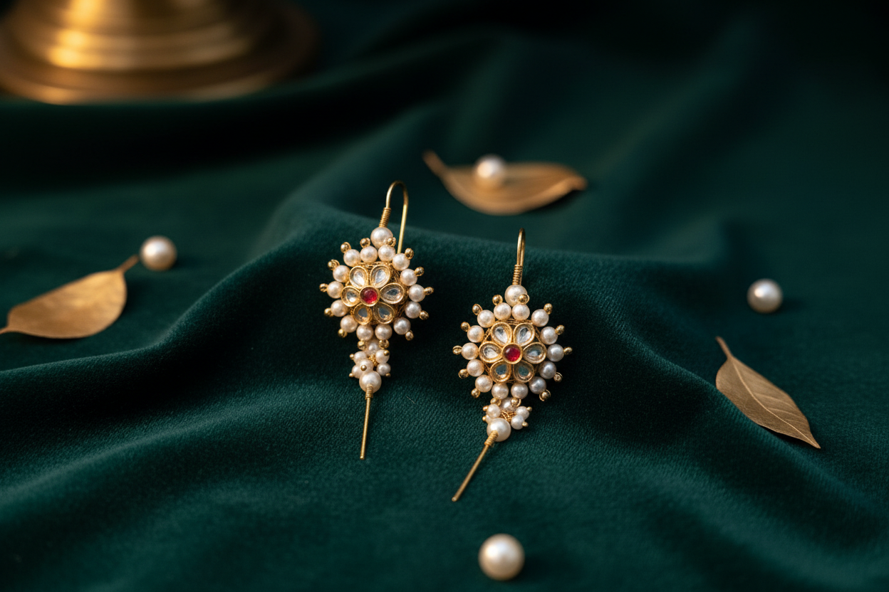 Handcrafted Pearl & AD Earcuffs | Meenakari Bridal Bugdi