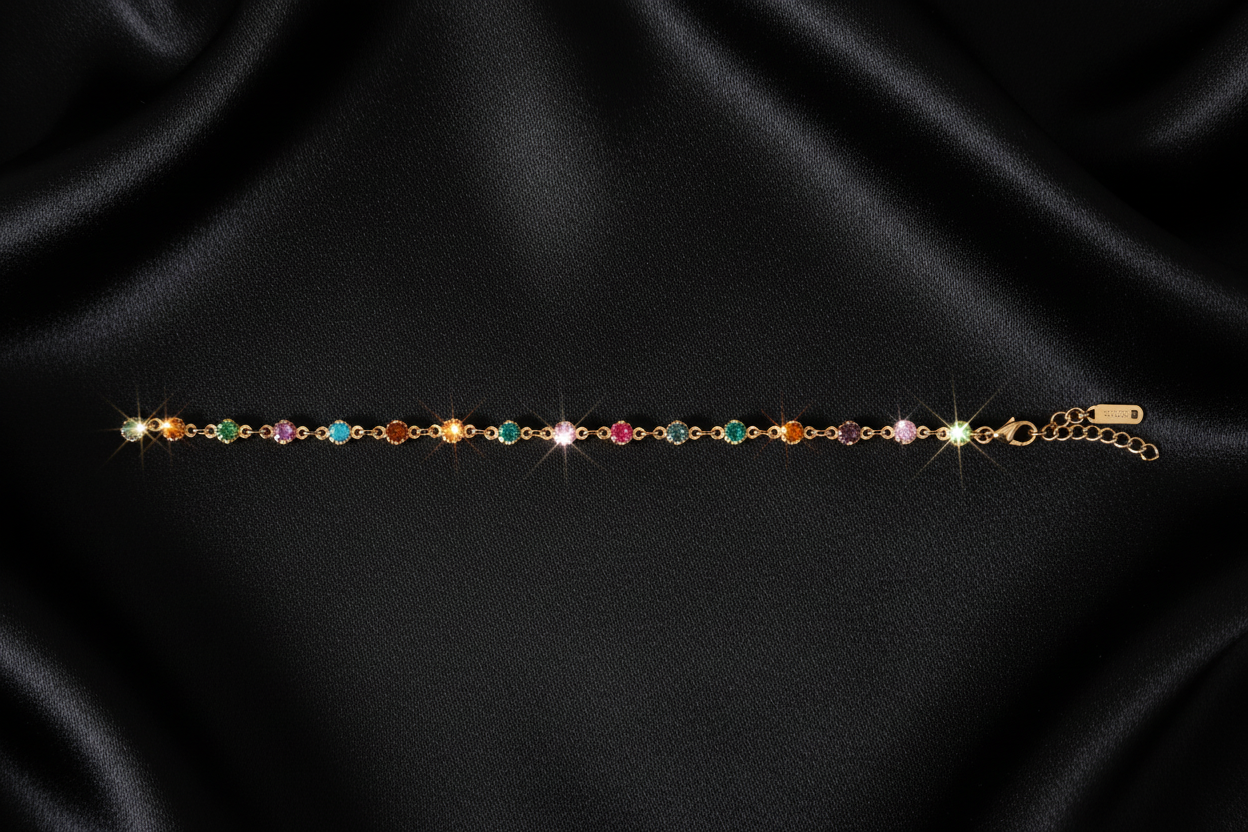 Multicolour CZ Bracelet on Black Silk
