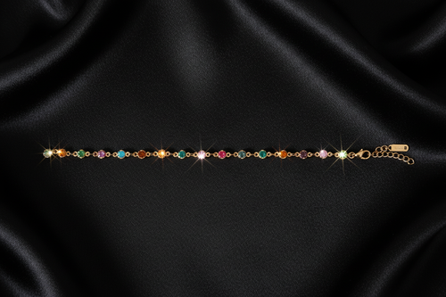 Multicolour CZ Bracelet on Black Silk