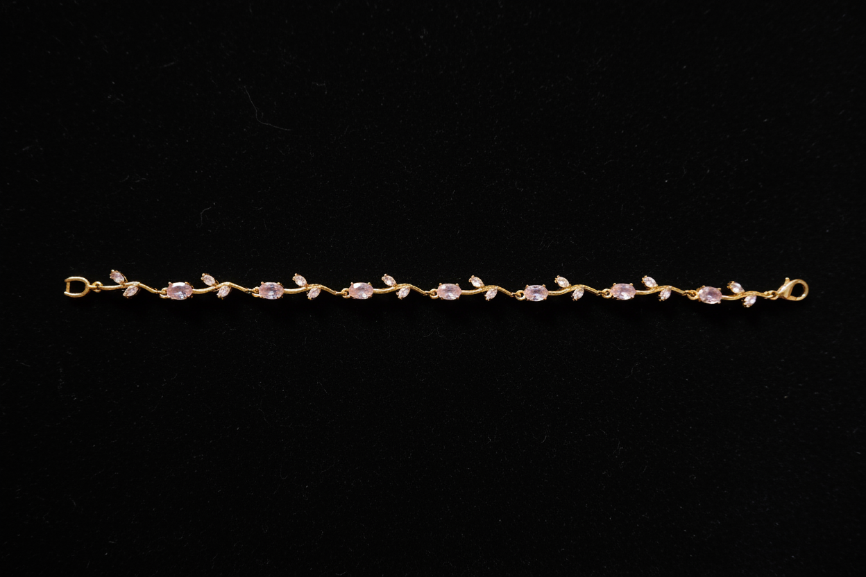 Rose Pink CZ Vine Bracelet on Black Velvet