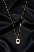 Ruby Red CZ Pendant Necklace on Black Silk
