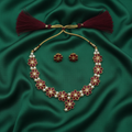 Ruby Red Floral Kundan Necklace on Green Silk