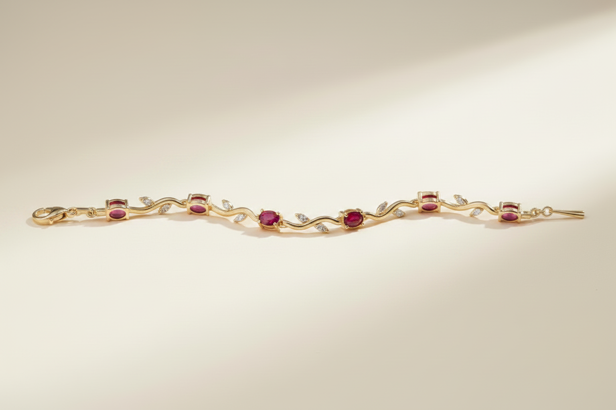 Ruby Red Tulip Bracelet with Clasp on Ivory