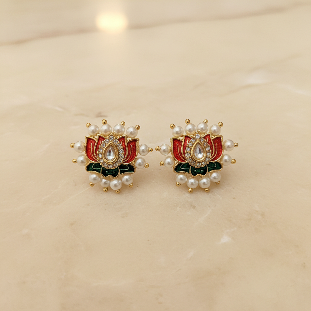 Signature Floral Meenakari Stud Earrings