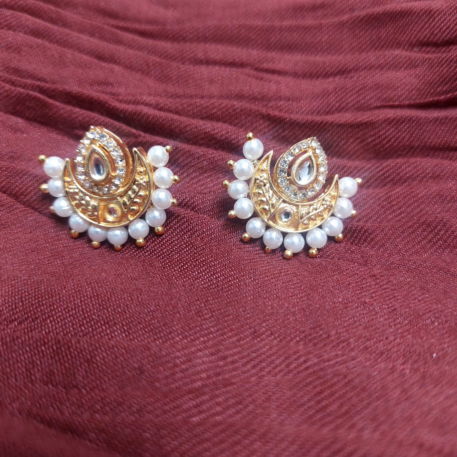Diva Galaxy Meenakari Stud Earrings | Pearl & AD Kundan | Golden Bentex | Festive Glam