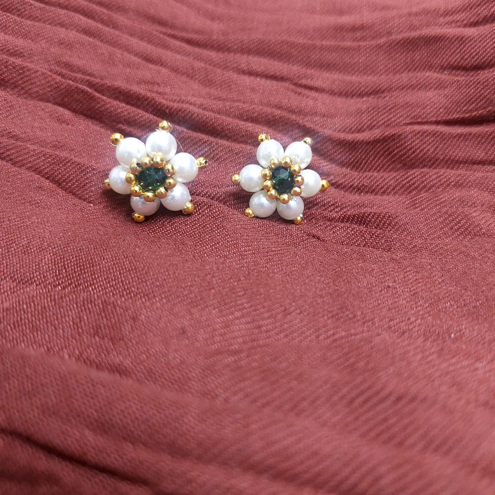 Classic Floral Meenakari Stud Earrings | Heavy Design | Pearl, AD & Kundan | Golden Bentex