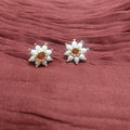 Floral Meenakari Stud Earrings | Lightweight | Pearl, AD & Kundan | Golden Bentex | Festive