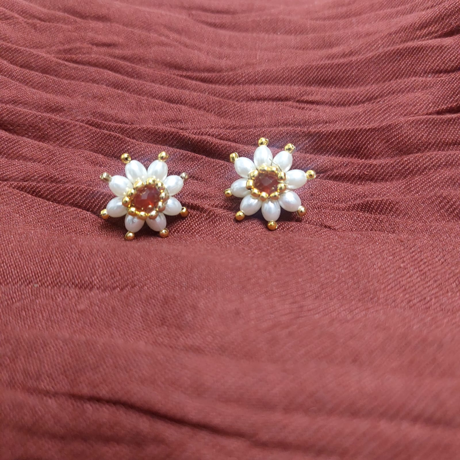Lightweight Floral Meenakari Stud Earrings | Pearl & AD Kundan | Golden Bentex | Daily Festive Wear