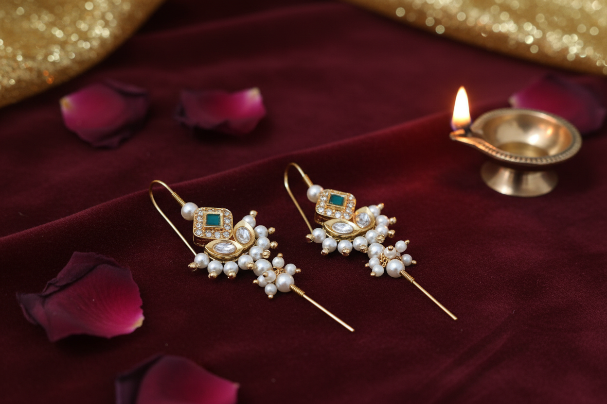 Traditional Meenakari Earcuffs | Pearl & AD Bridal Collection